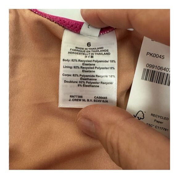 NWT J. Crew Radiant Fushia Roushed V Neck One Piece Bathing Suit Size 6 - Picture 5 of 9